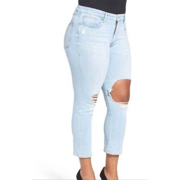 NEW Good American Good Cuts Slim Boyfriend Jeans (Sz 24) High Rise Crop Blue011 - Picture 3 of 15